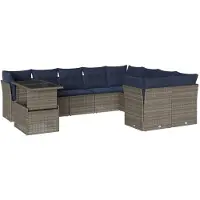 vidaXL Ensemble de 10 canapés de jardin avec coussins, gris, polyrattan