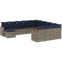 vidaXL Ensemble de 12 canapés de jardin avec coussins, gris, polyrattan