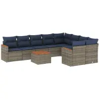 vidaXL Ensemble de 10 canapés de jardin avec coussins, gris, polyrattan