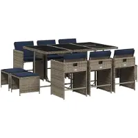 vidaXL Set de jardin à manger de 11 pièces avec coussins, gris, polyrattan