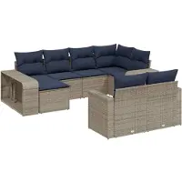 vidaXL Ensemble de 10 canapés de jardin avec coussins, gris, polyrattan
