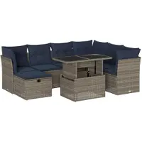 vidaXL Ensemble de 8 canapés de jardin avec coussins, gris, polyrattan