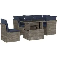 vidaXL Ensemble de 6 canapés de jardin avec coussins, gris, polyrattan