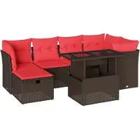 vidaXL Ensemble de 7 canapés de jardin avec coussins, marron, polyrattan