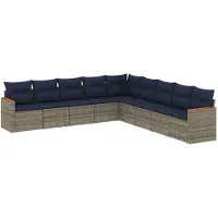 vidaXL Ensemble de 9 canapés de jardin avec coussins, gris, polyrattan
