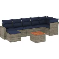 vidaXL Ensemble de 8 canapés de jardin avec coussins, gris, polyrattan