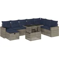 vidaXL Ensemble de 9 canapés de jardin avec coussins, gris, polyrattan