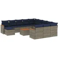 vidaXL Ensemble de 13 canapés de jardin avec coussins, gris, polyrattan
