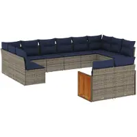 vidaXL Ensemble de 12 canapés de jardin avec coussins, gris, polyrattan