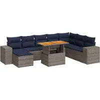 vidaXL Ensemble de salon de jardin 9 pièces avec coussins Gris Poly rotin