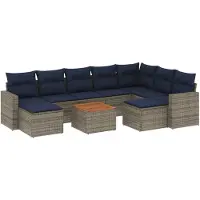 vidaXL Ensemble de 10 canapés de jardin avec coussins, gris, polyrattan