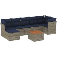 vidaXL Ensemble de 8 canapés de jardin avec coussins, gris, polyrattan