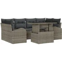 vidaXL Ensemble de canapé de jardin , 7 pièces, gris, en résine tressée