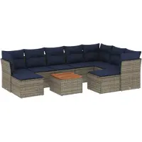 vidaXL Ensemble de 10 canapés de jardin avec coussins, gris, polyrattan