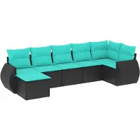 vidaXL Ensemble de 7 canapés de jardin avec coussins, polyrattan noir