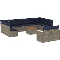 vidaXL Ensemble de 13 canapés de jardin avec coussins, gris, polyrattan