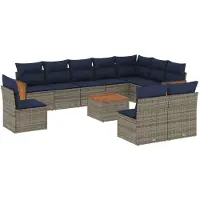 vidaXL Ensemble de 11 canapés de jardin avec coussins, gris, polyrattan