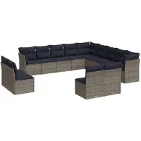 vidaXL Ensemble de 13 canapés de jardin avec coussins, gris, polyrattan