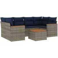 vidaXL Ensemble de 7 canapés de jardin avec coussins, gris, polyrattan