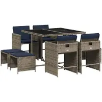 vidaXL Set de jardin à manger 9 pièces avec coussins, gris, polyrattan