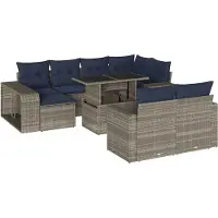 vidaXL Ensemble de 11 canapés de jardin avec coussins, gris, polyrattan
