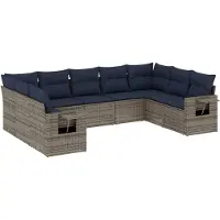 vidaXL Ensemble de 9 canapés de jardin avec coussins, gris, polyrattan