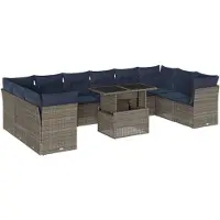 vidaXL Ensemble de 11 canapés de jardin avec coussins, gris, polyrattan