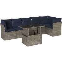 vidaXL Ensemble de 7 canapés de jardin avec coussins, gris, polyrattan