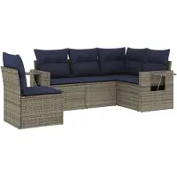 vidaXL Ensemble de 5 canapés de jardin avec coussins, gris, polyrattan
