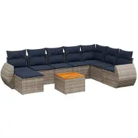 vidaXL Ensemble de 9 canapés de jardin avec coussins, gris, polyrattan