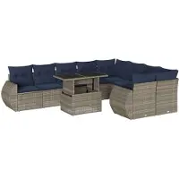 vidaXL Ensemble de 10 canapés de jardin avec coussins, gris, polyrattan