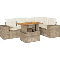 vidaXL Ensemble de salon de jardin 6 pièces avec coussins Beige Poly Rattan