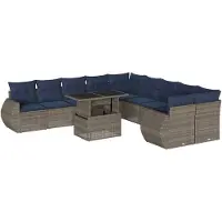 vidaXL Ensemble de 11 canapés de jardin avec coussins, gris, polyrattan