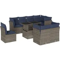 vidaXL Ensemble de 9 canapés de jardin avec coussins, gris, polyrattan