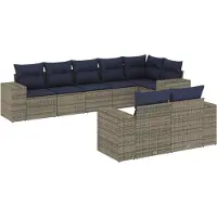 vidaXL Ensemble de 8 canapés de jardin avec coussins, gris, polyrattan