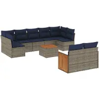 vidaXL Ensemble de 10 canapés de jardin avec coussins, gris, polyrattan
