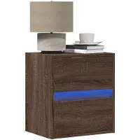 vidaXL Table de chevet murale avec lumières LED chêne marron