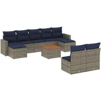 vidaXL Ensemble de 10 canapés de jardin avec coussins, gris, polyrattan