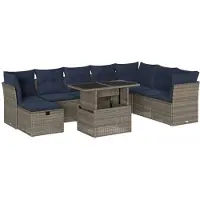 vidaXL Ensemble de 9 canapés de jardin avec coussins, gris, polyrattan