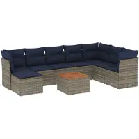 vidaXL Ensemble de 9 canapés de jardin avec coussins, gris, polyrattan