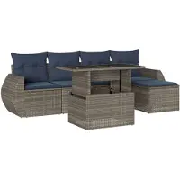 vidaXL Ensemble de 6 canapés de jardin avec coussins, gris, polyrattan
