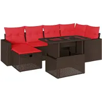 vidaXL Ensemble de 7 canapés de jardin avec coussins, marron, polyrattan