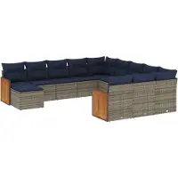 vidaXL Ensemble de 12 canapés de jardin avec coussins, gris, polyrattan