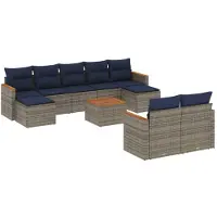 vidaXL Ensemble de 10 canapés de jardin avec coussins, gris, polyrattan