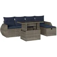 vidaXL Ensemble de 6 canapés de jardin avec coussins, gris, polyrattan