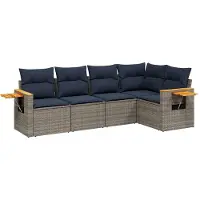 vidaXL Ensemble de salon de jardin 5 pièces avec coussins Gris Poly rotin