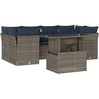 vidaXL Ensemble de 7 canapés de jardin avec coussins, gris, polyrattan
