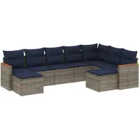 vidaXL Ensemble de 9 canapés de jardin avec coussins, gris, polyrattan