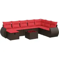 vidaXL Ensemble de salon de jardin 9 pièces avec coussins Marron Poly Rattan