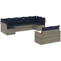 vidaXL Ensemble de 9 canapés de jardin avec coussins, gris, polyrattan